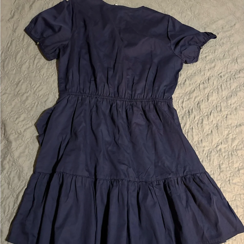 NWT Madewell Women's Navy Blue Ruffle-Tiered Short Sleeve V Neck Dress Size 12